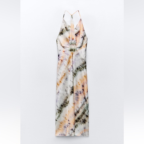 Zara Tie Dye Satin Effect Halter Midi Dress NWT - Picture 9 of 15